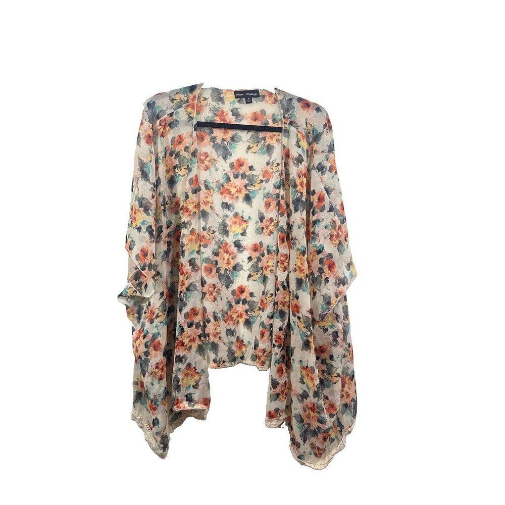 Mason + Mackenzie Kimono Ivory Multicolor Floral Sheer Open Front Size Large